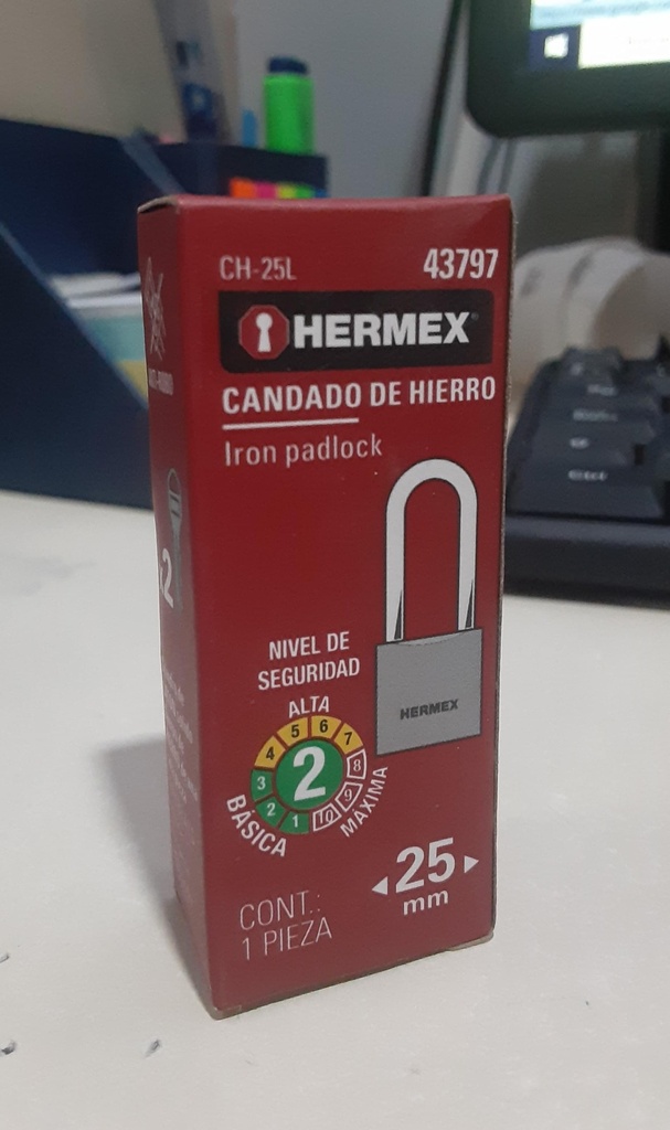CANDADO HERMEX # 25 MM COELLO LARGO 43797