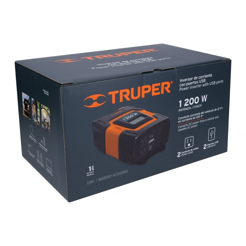 INVERSOR DE CORRIENTE TRUPER 1200W C/PUERTO  PORTATIL