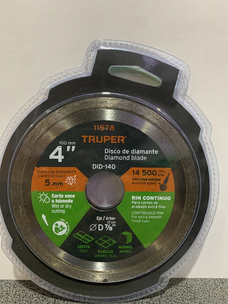 DISCO DIAMANTE PARA CONCRETO 4 TRUPER 11578