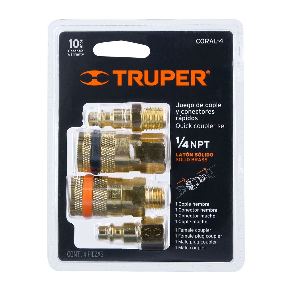 JUEGO COPLES F/M 4PCS TRUPER  1/4 NPT 19080