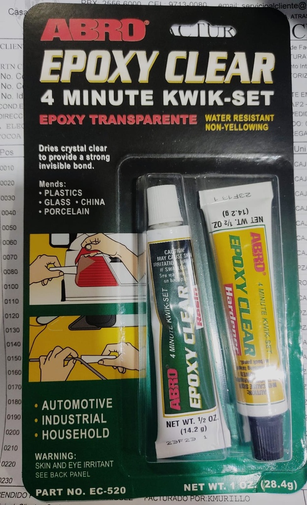 PEGAMENTO EPOXY TRANSPARENTE 1-0Z ABRO  EC-520