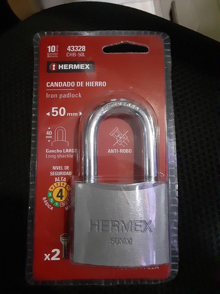 CANDADO HERMEX 50MM CUELLO LARGO CHB-50L 43328