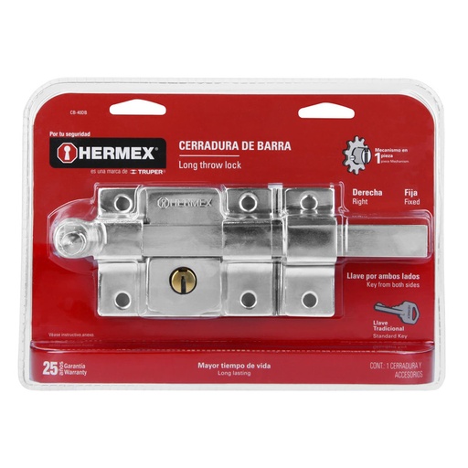 [11651] CERRADURA  CROMADO  D/BARRA  HERMEX C/LLAVE DERCH 43506