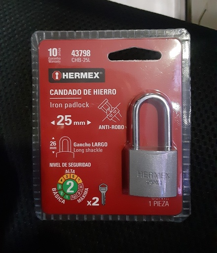 [43798] CANDADO HERMEX 25MM G/L 43798