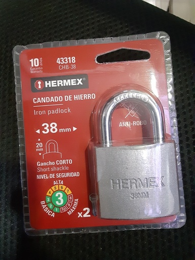 [43318] CANDADO HERMEX 38MM CUELLO CORTO 43318