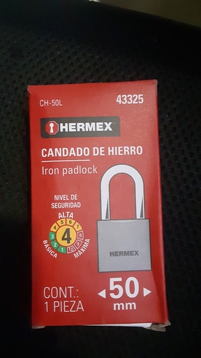 [43325] CANDADO HERMEX 50MM CUELLO LARGO 43325
