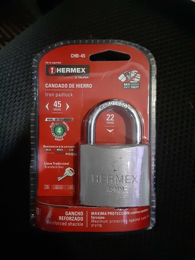 [43319] CANDADO HIERRO HERMEX G/LARGO 45MM 43319