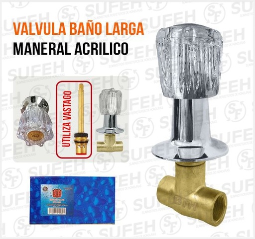 [BTH 1050] VALVULA P/BAÑO LARGA DE ACRILICO BTH 1050