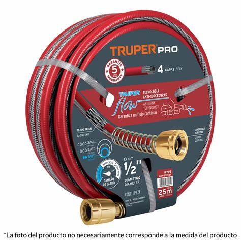 [19791] MANGUERA PARA JARDIN 1/2 50" REFORZ  TRUPER ROJA 19791