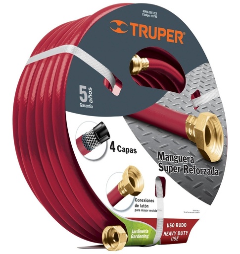 [19793] MANGUERA PARA JARDIN 1/2 80" REFORZ 25X1/2R TRUPER ROJA 19793