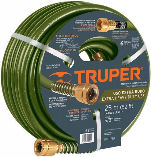 [19702] MANGUERA PARA JARDIN 5/8 82" REFORZ TRUPER EXPERT  6-CAPAS VERDE 19702