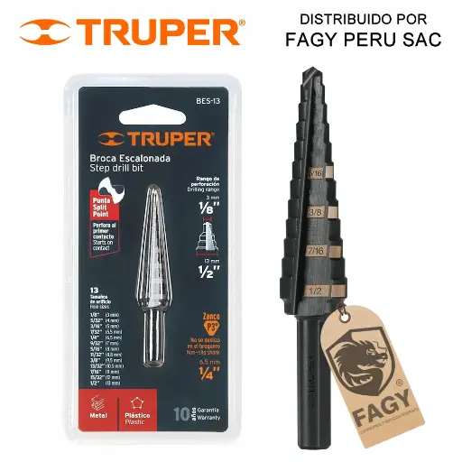[12122] BROCA ESCALONADA PARA HIERRO 1/8 -1/2 TRUPER 12122