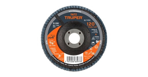 [ 11672] DISCO P/A CABADOS 5/8*4 GRANO 120 TRUPER 11672