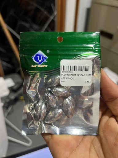 [SHQ-1] PLOMO PARA PESCA 1/2-OZ  6PCS SHQ-1