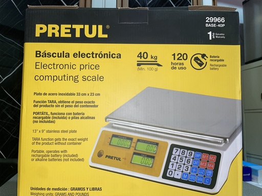 [29966] BALANZA ELECTRONICA MULTIFUNCIONAL 40KG PRETUL 29966