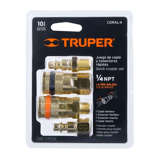 [19080] JUEGO COPLES F/M 4PCS TRUPER  1/4 NPT 19080