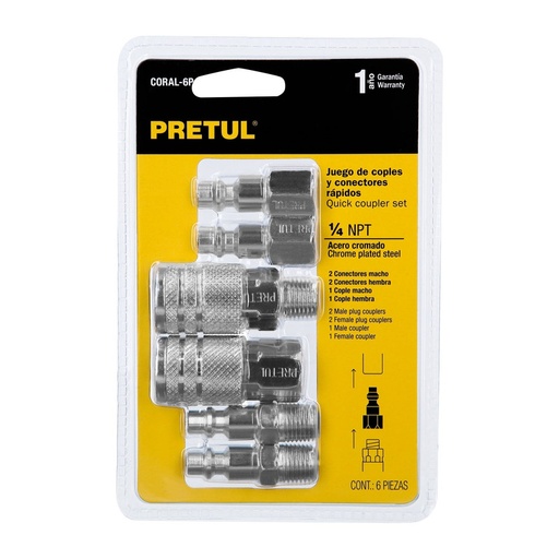[27030] JUEGO COPLES/CONECTORES F/M 6PCS PRETUL 27030