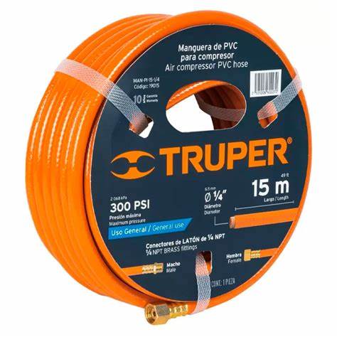 [17081] MANGUERA PARA COMPRESOR 300PSI 1/4X15MTS TRUPER 19015