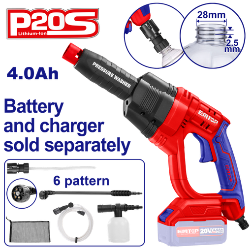 [BTH-3388 ELPW2025012] EMTOP HIDROLAVADORA 20V  P20S (KIT BAT/CARGA) BTH-3388 ELPW2025012