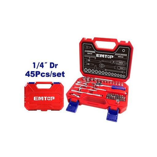 [BTH-3184 ESKT14451] EMTOP JGO CUBOS EN CAJA C/RATCH 1/4" 45PCS CR-V INDUS. BTH3184 ESKT14451