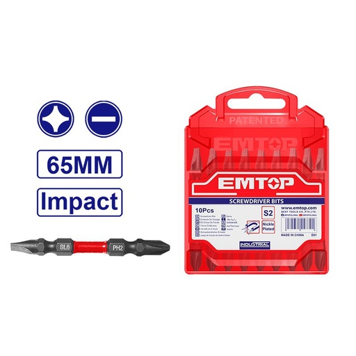 [ESBTMHL133] EMTOP JUEGO DE PUNTAS PHILIPS PLANAS  PARA TALADRO 10PCS ESBTMHL133