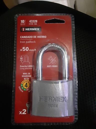 [43328] CANDADO HERMEX 50MM CUELLO LARGO CHB-50L 43328