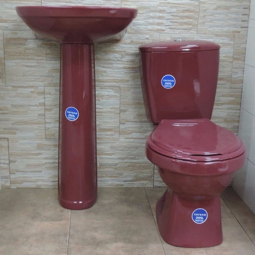 [LENOX] COMBO SANITARIO PUSH ROJO VINO/LAVAMANOS CON PEDESTAL/LLAVE SENCILLA LENOX 