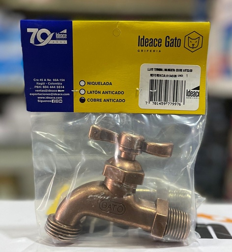 [6134505] LLAVE PARA PILA 1/2 COBRE ANTICADO GATO 