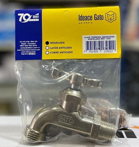 [1345] LLAVE PARA PILA 1/2 NIQUELADA GATO 1345