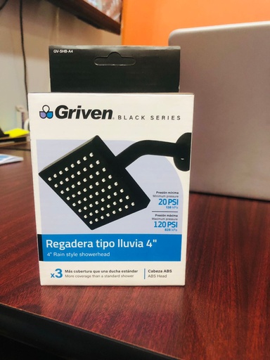 [GV-SHB-A4] DUCHA CUADRADA EFECTO LLUVIA DE 4" NEGRA GRIVEN 
