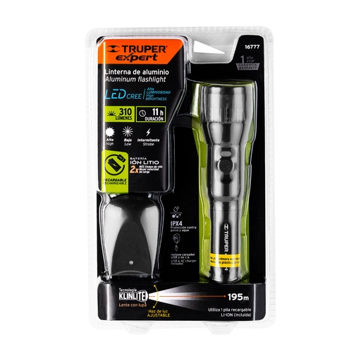 [16777] FOCO DE MANO RECARGABLE DE ALUMINIO 500 LUMENES TRUPER